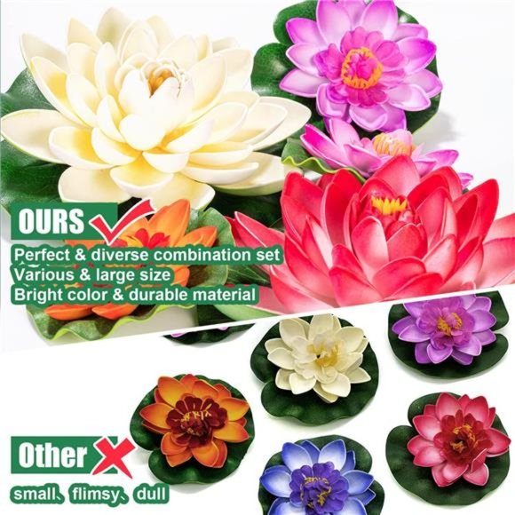 Artificial Lily Pads for Pond, 11in & 6in Artificial Flowers Floating Foam Lotus - Picture 6 of 6